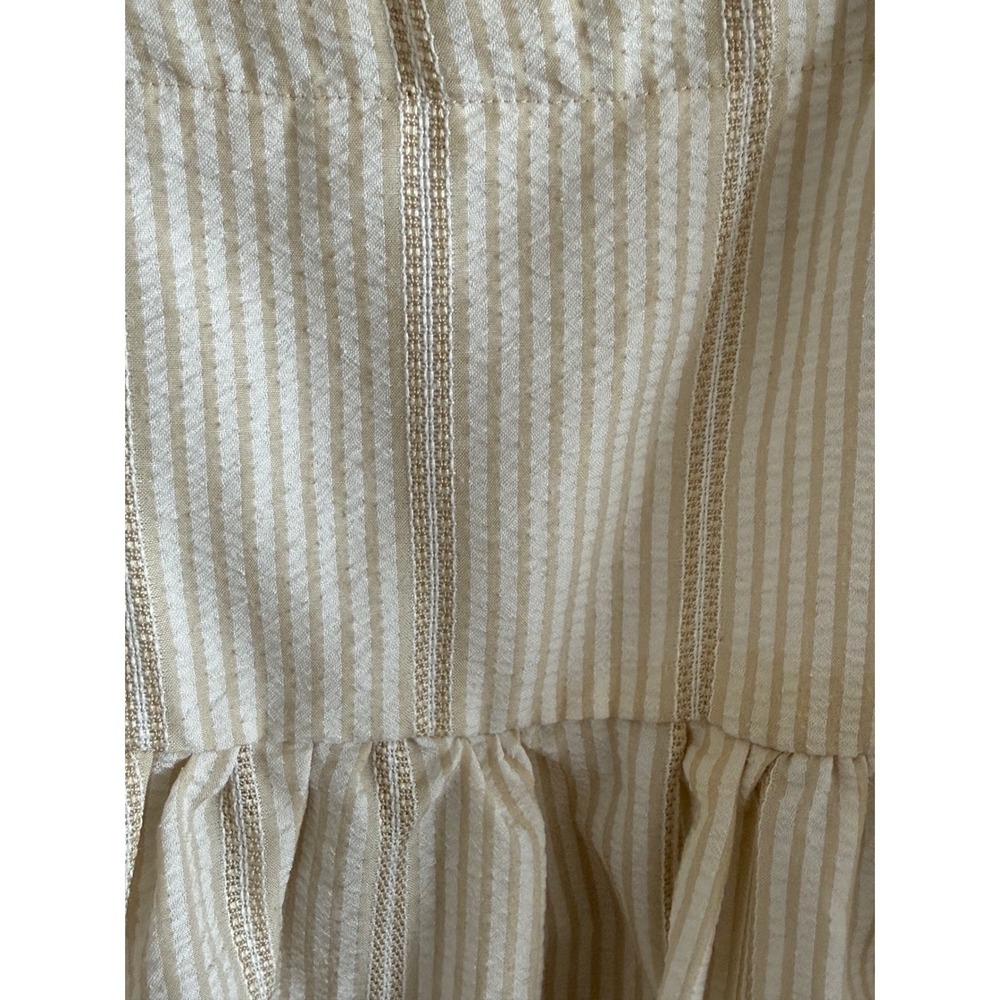 Free People Striped Babydoll Mini Dress Tan Cream Puff Sleeve Smocked Back M - Picture 3 of 8